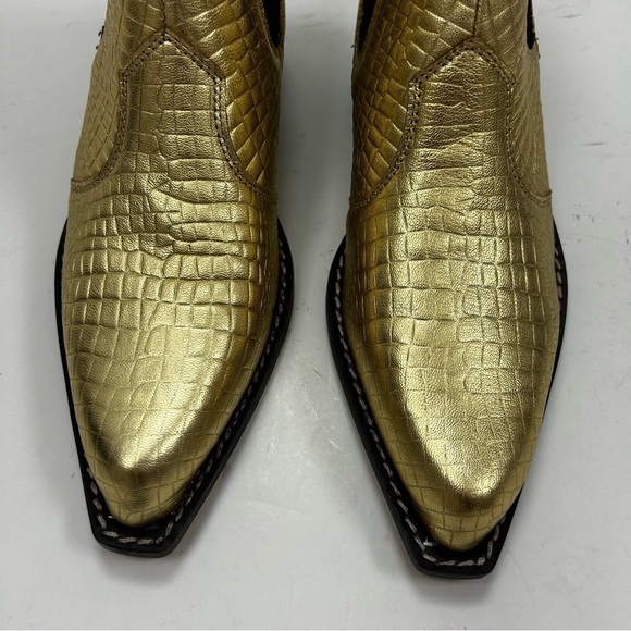 Free People Beau Western Ankle Chelsea Boot Embossed Gold Leather - Picture 5 of 14